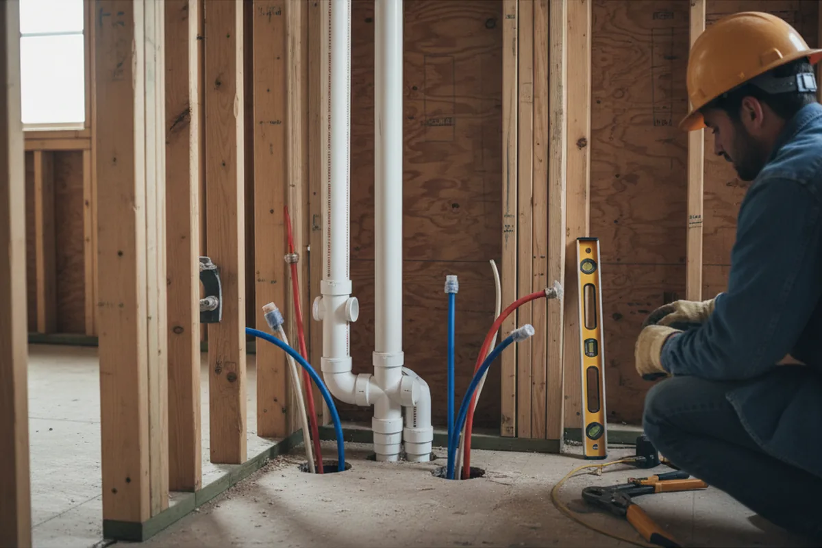 Drain and supply rough-in during Leak Detection in Banner